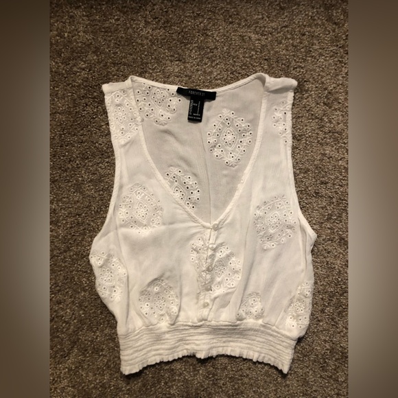 Forever 21 Tops - Forever 21 White Embroidered Tank Top